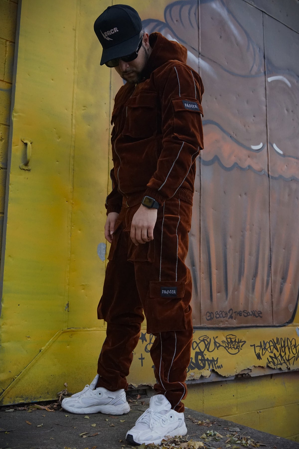 Brown Velvet Set by DROCER — brown velvet tracksuit, worn / lifestyle photo 5